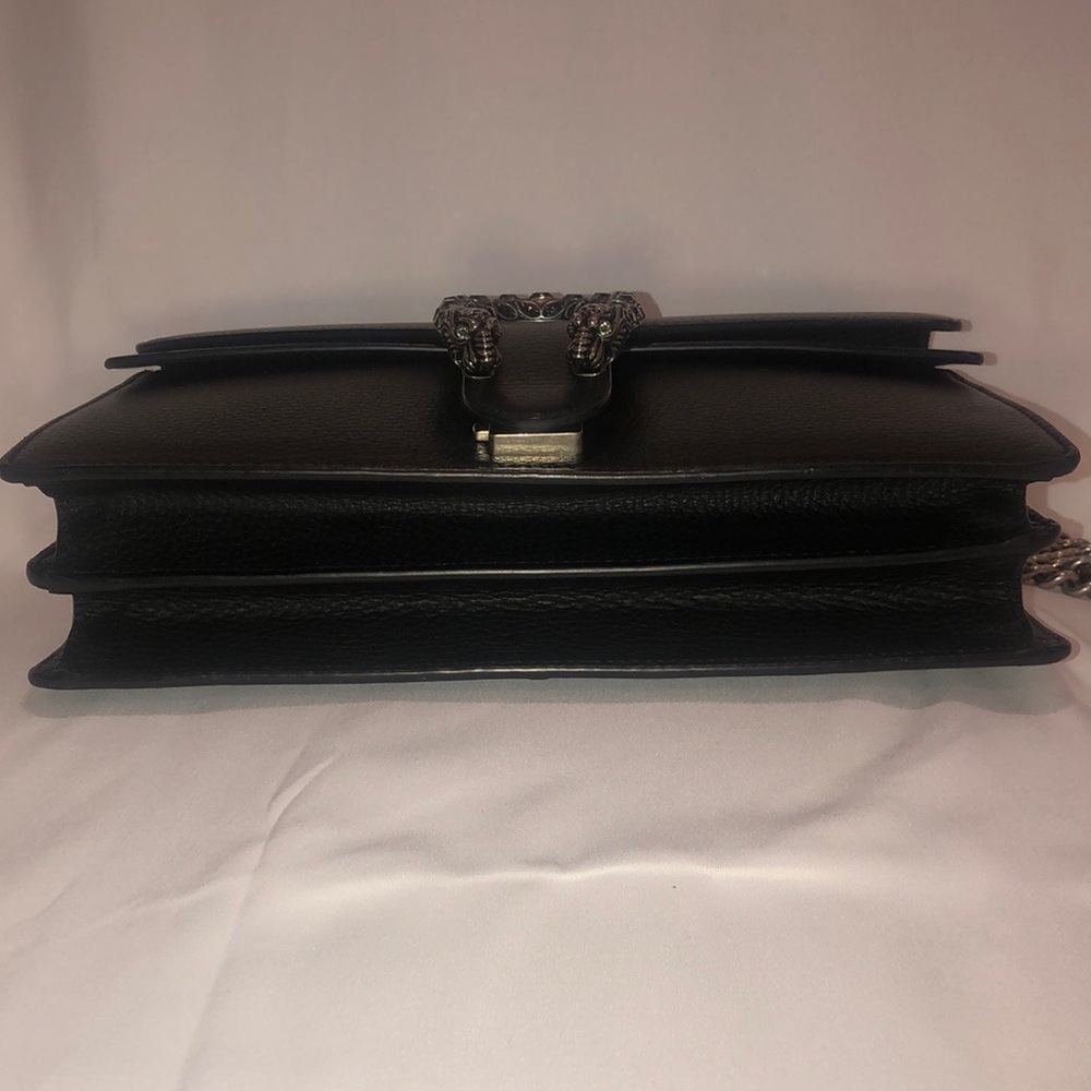 Gucci Dionysus  Black Leather Shoulder Bag Cyrstal Tiger Head Clasp - Picture 6 of 14